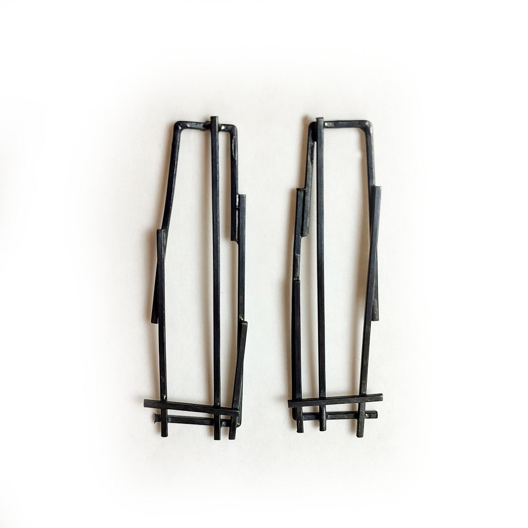 Oxidized Silver Scaffold Post Earrings