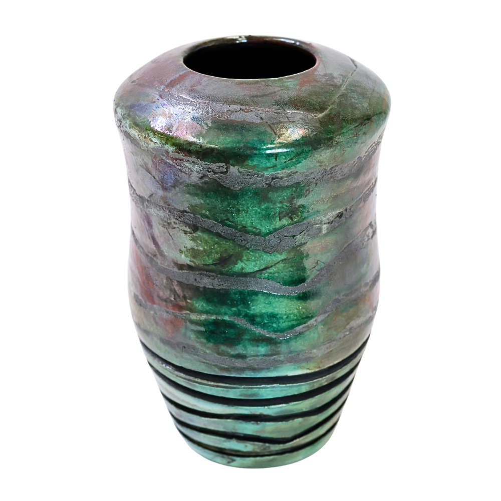 Raku Vase. Large, Brown/Iridescent