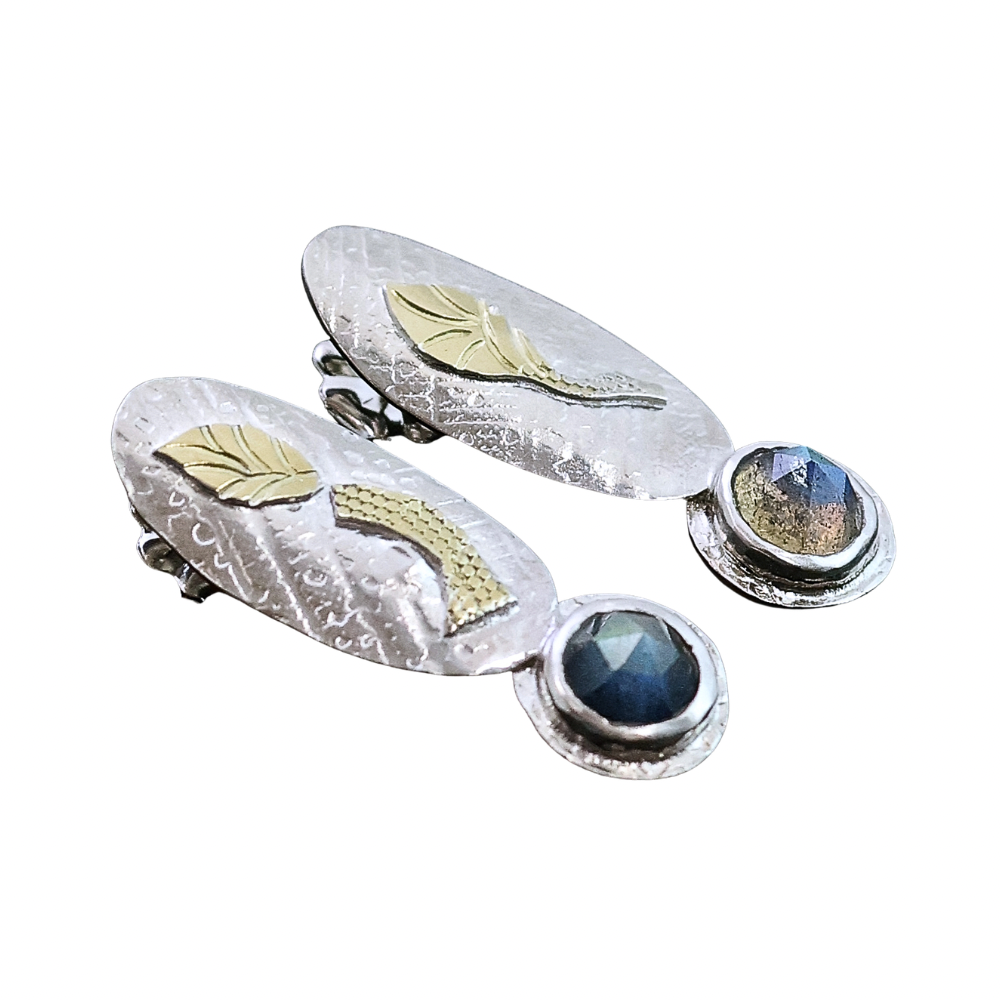 Labradorite and Leaf Earrings
