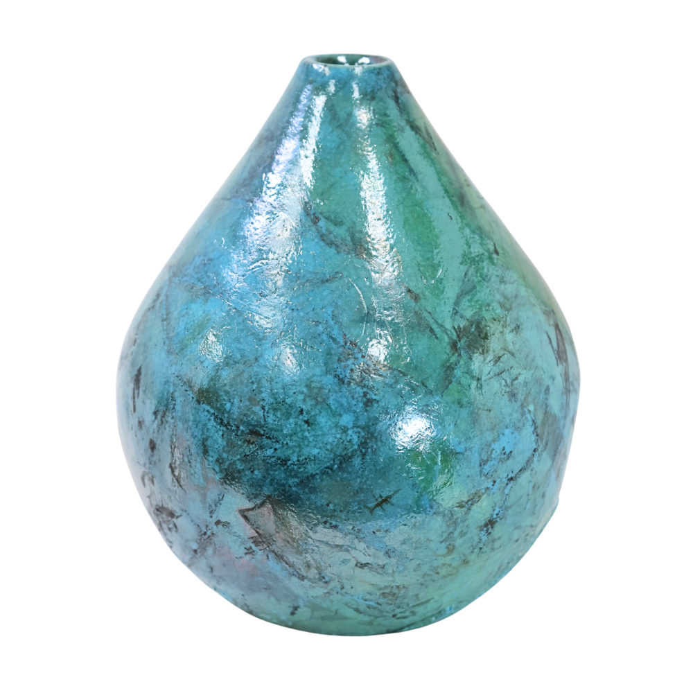 Raku Vase. Medium, Turquoise
