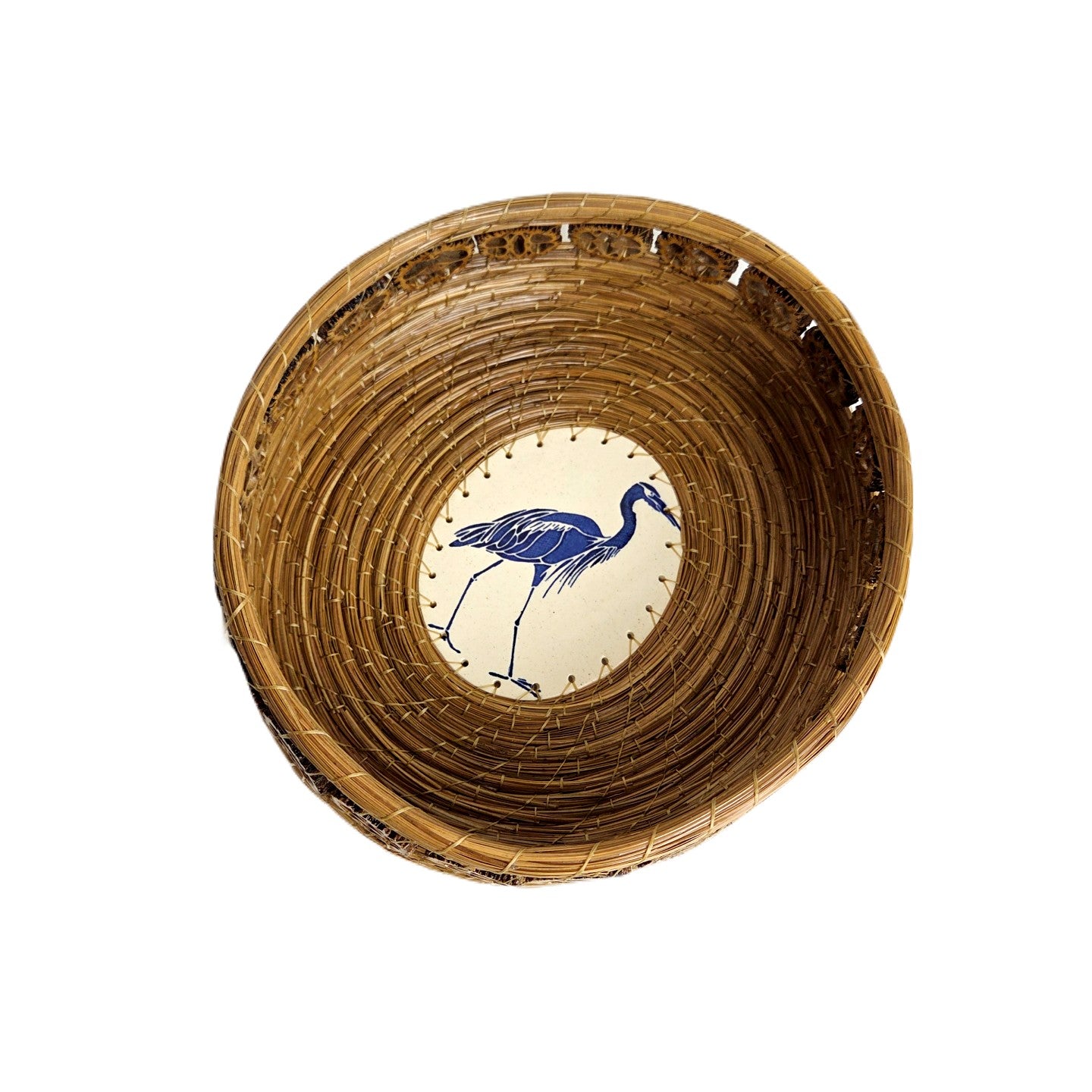 Blue Heron Walnut Rimmed Basket