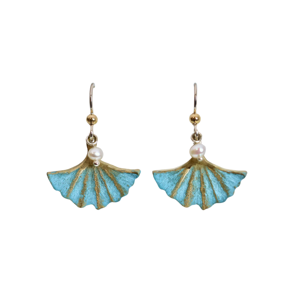 Ginkgo Bronze Patina Pearl Earrings