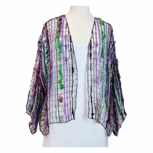 Jacket. Purple handspun yarn and ribbons