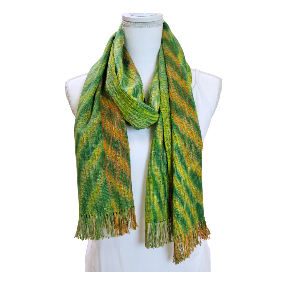 Woven Shibori Scarf 100% Silk - Ylw/Grn