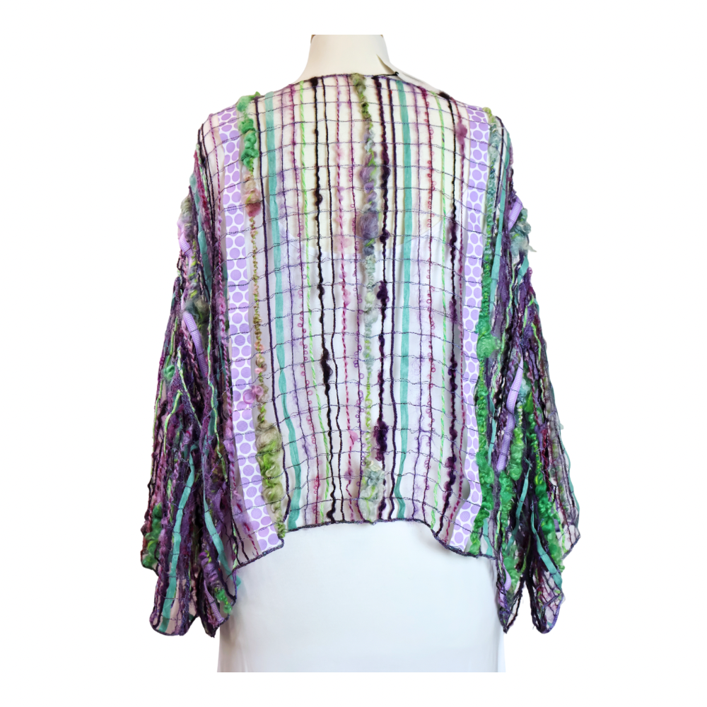 Jacket. Purple handspun yarn and ribbons