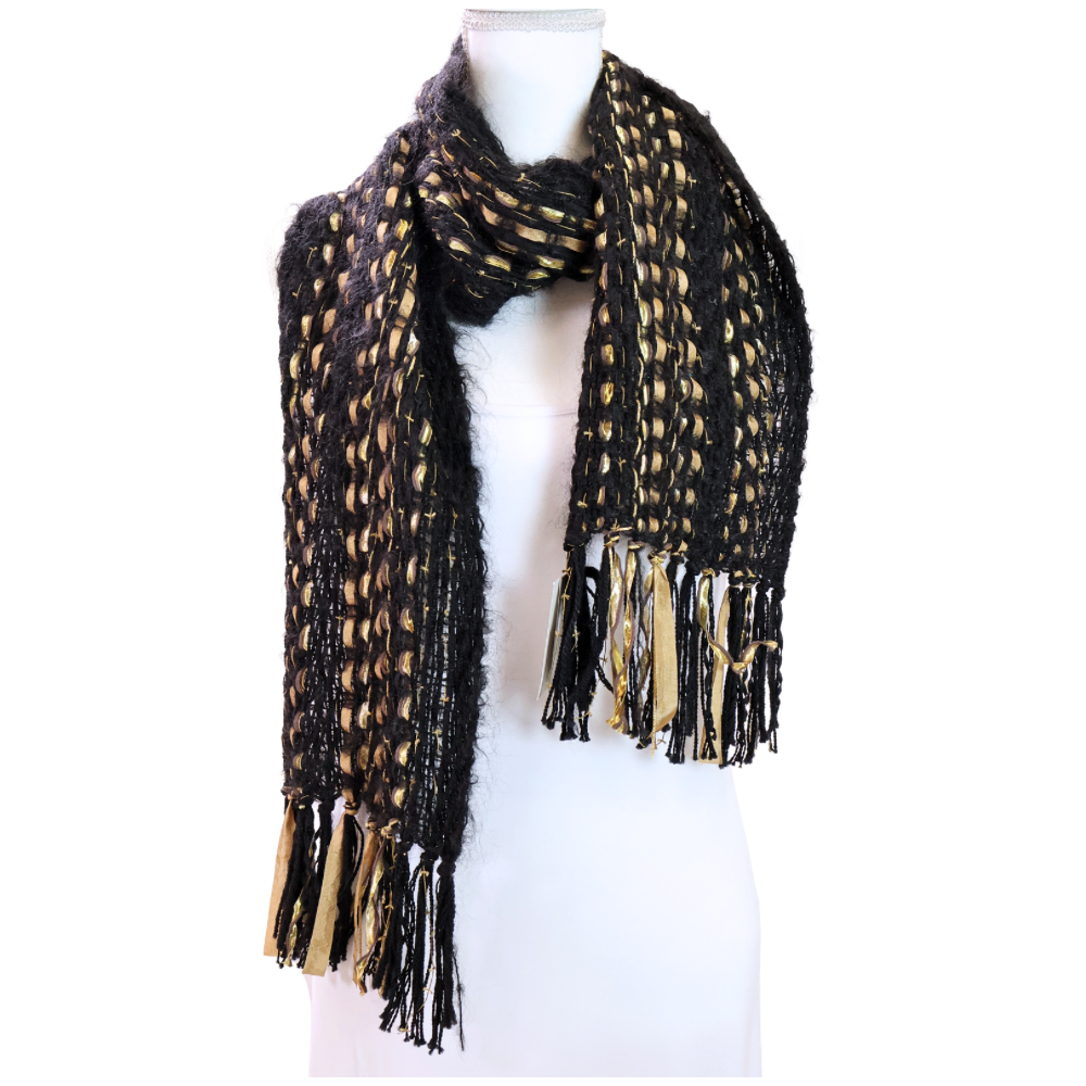 Handwoven Mohair Scarf - Black & Gold
