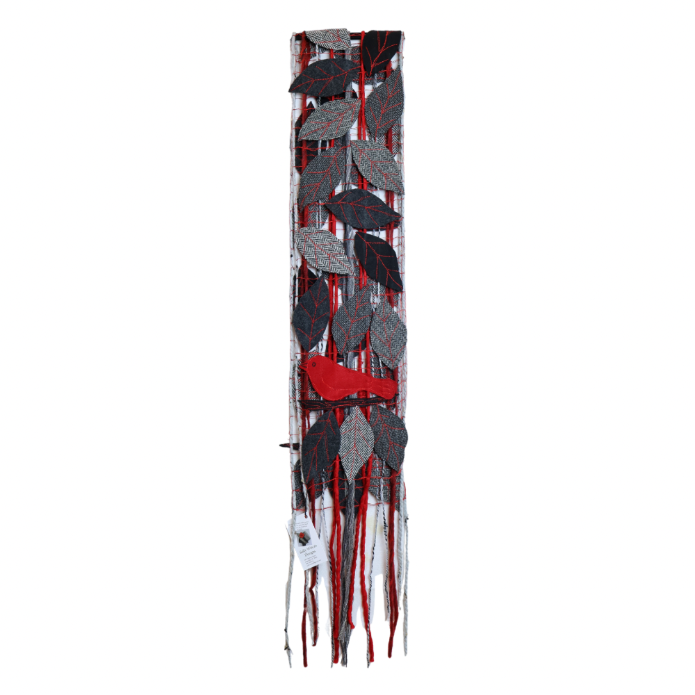 Scarf. Black & Gray with Red Birds