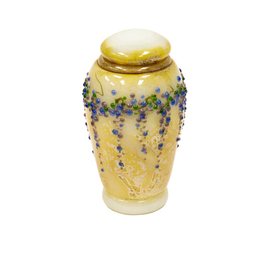 White Bottle w/ Stopper - Blue Dots #4142