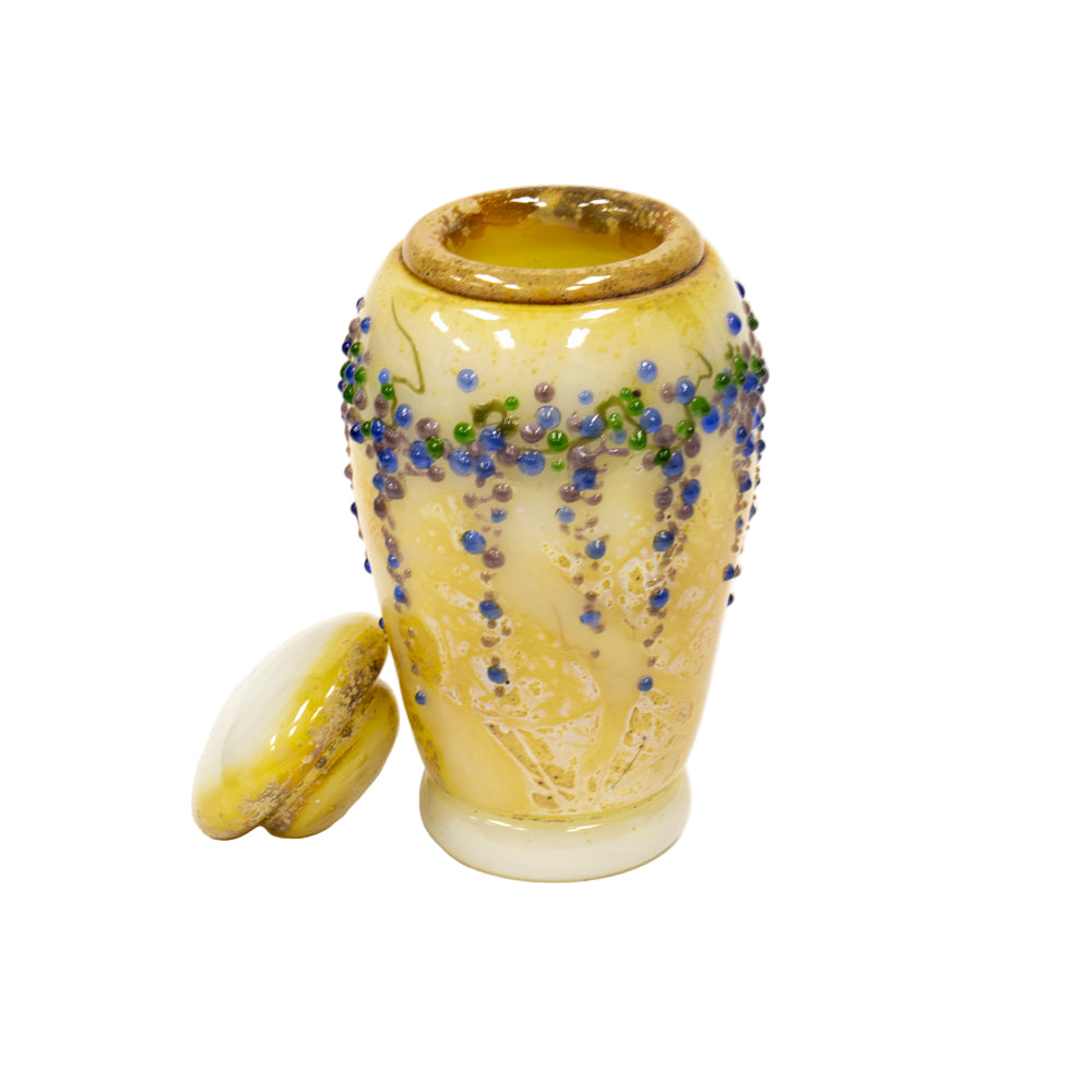 White Bottle w/ Stopper - Blue Dots #4142