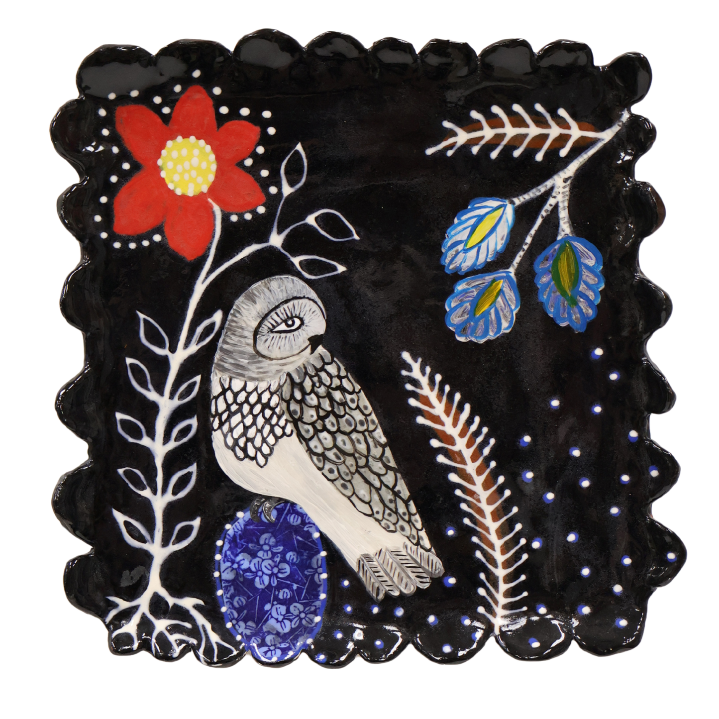 Owl - Blue Egg- Red Flowers