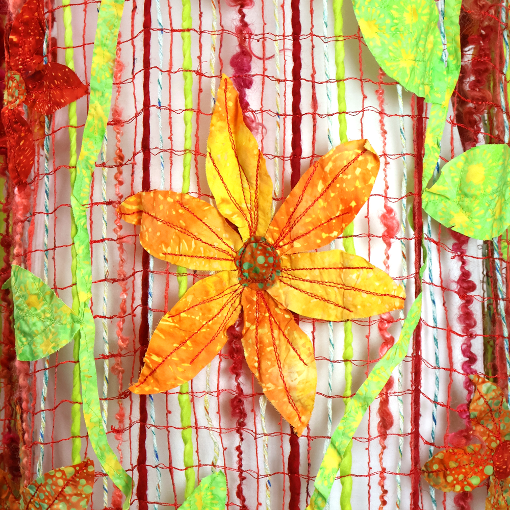 Batik Scarf. Grn/Or/Flwrs