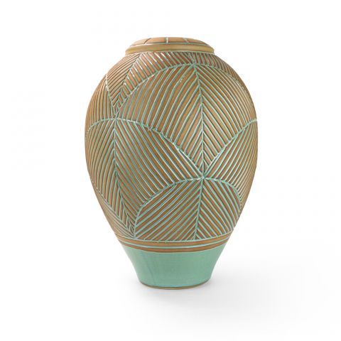 Tall Green Carved Vase