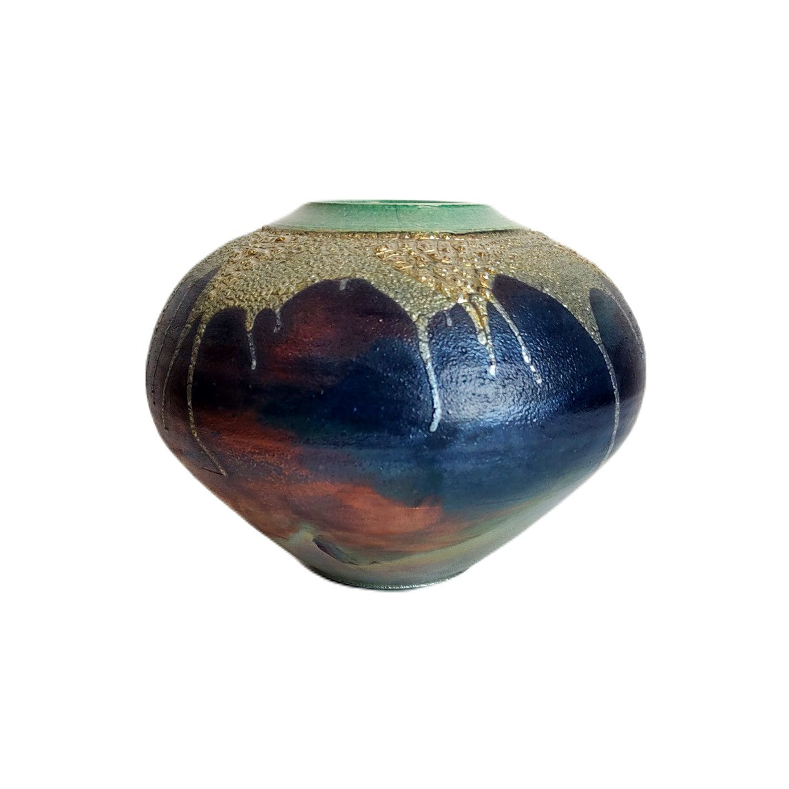 Raku Vase-Copper Dolphin Blue