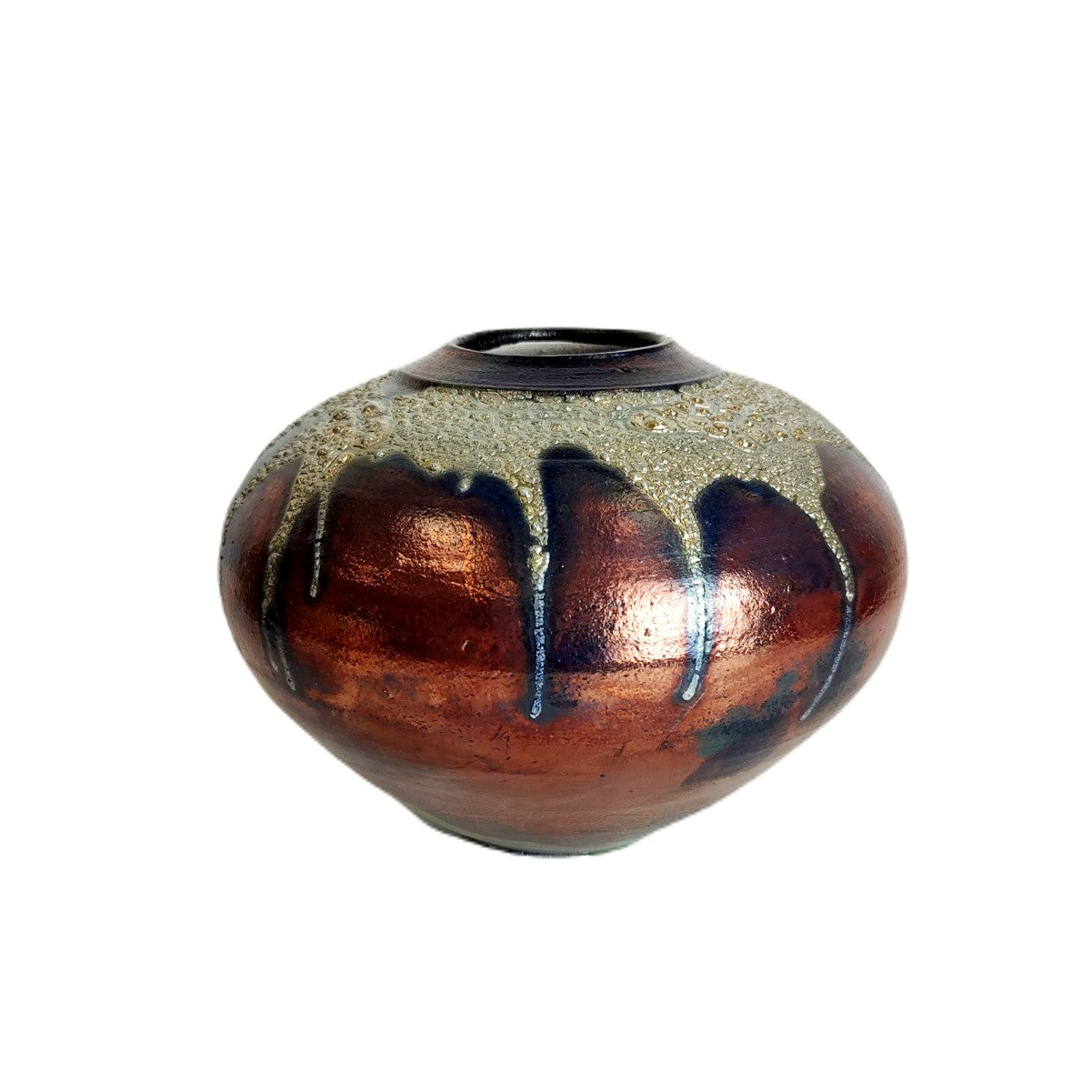 Raku Vase-Copper Dolphin Blue