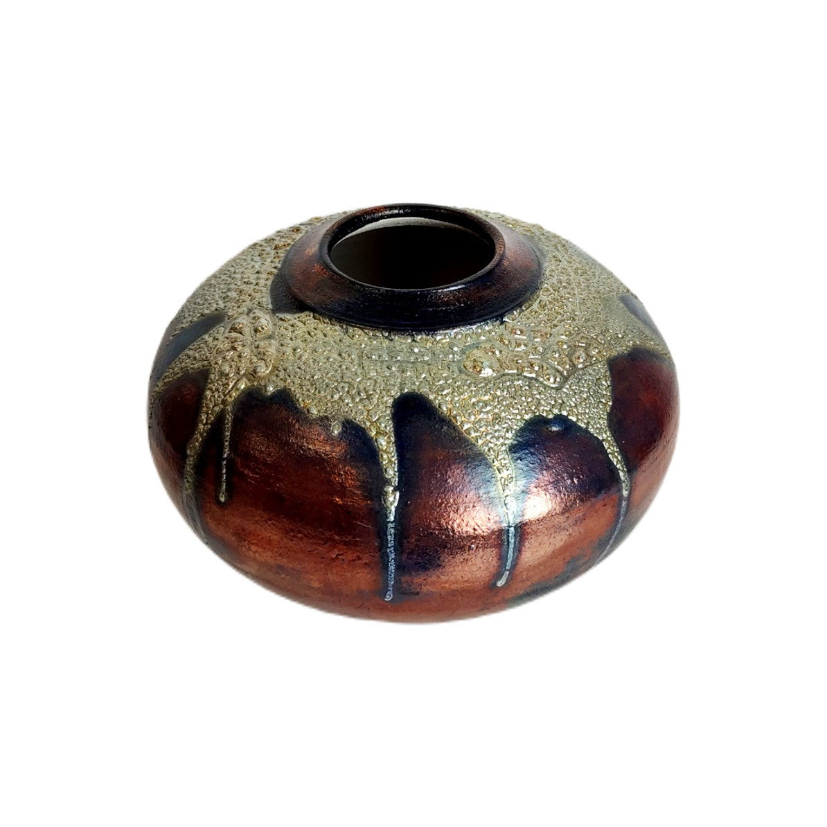 Raku Vase-Copper Dolphin Blue