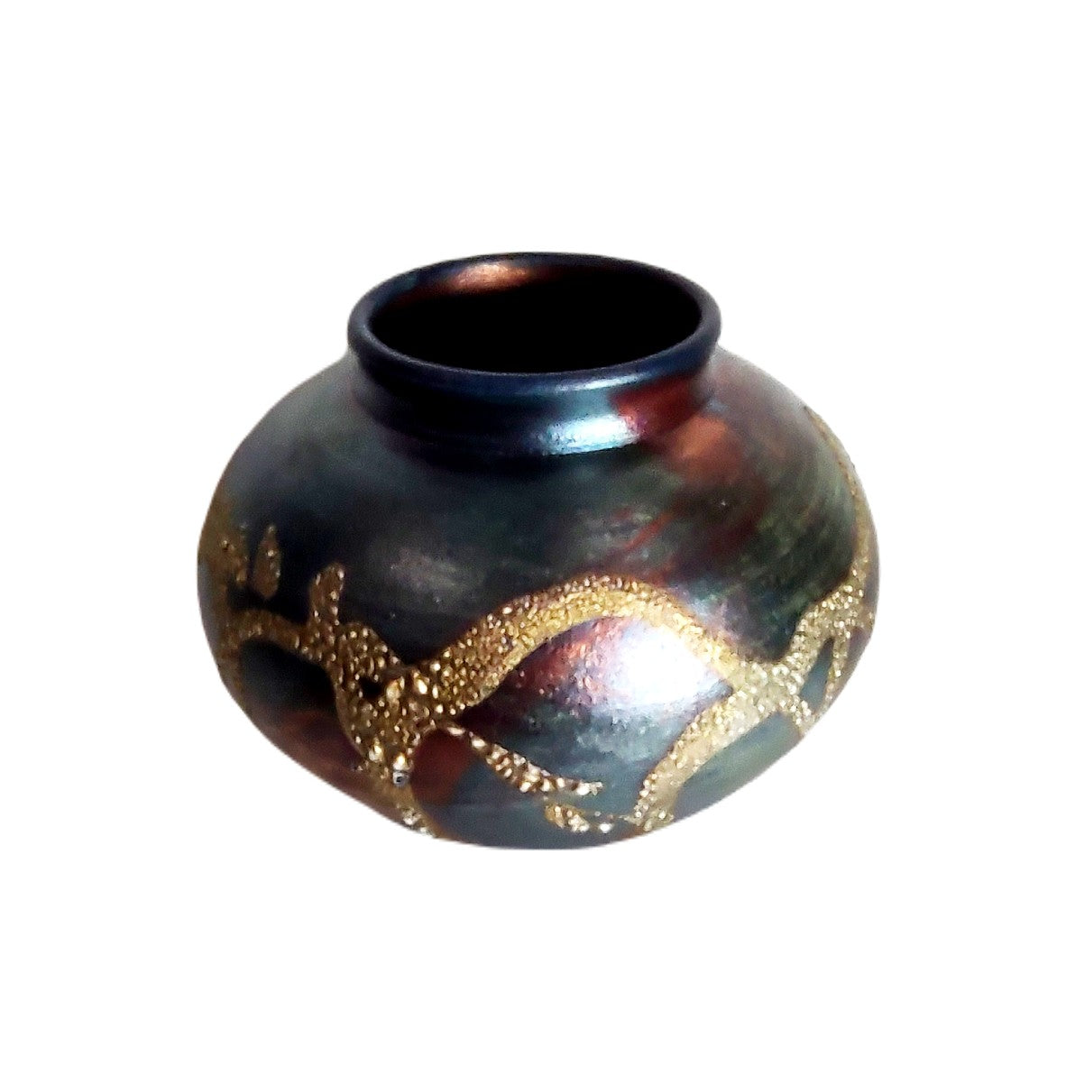 Raku Vase-Copper Dolphin Blue