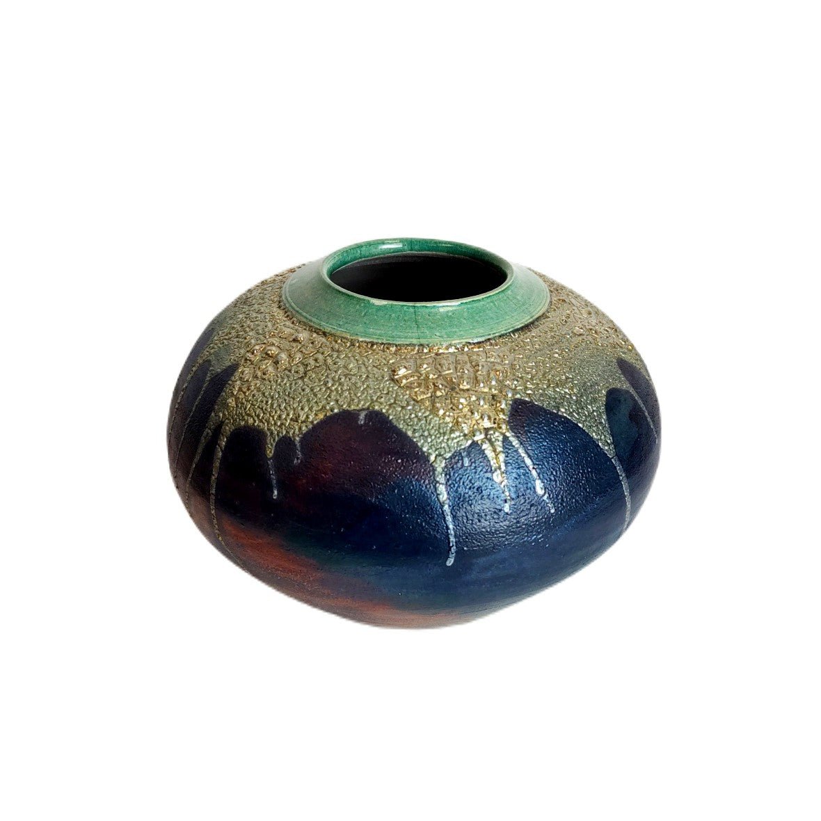 Raku Vase-Copper Dolphin Blue