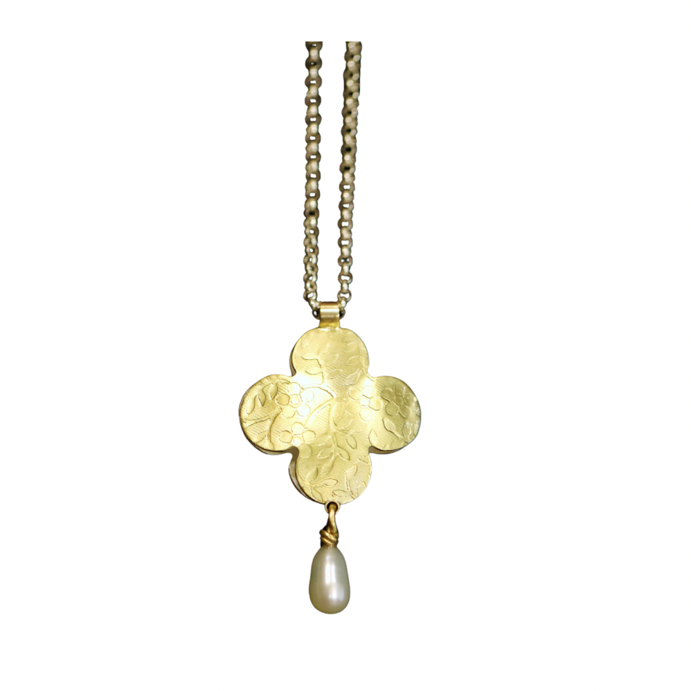 Quatrefoil Pillow Reversible Pendant Pearl Drop