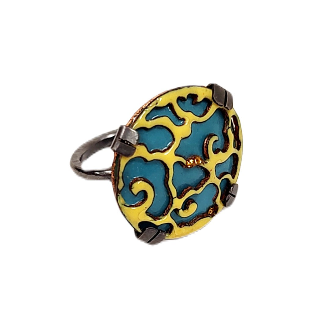 Cloud Pattern Enameled Ring