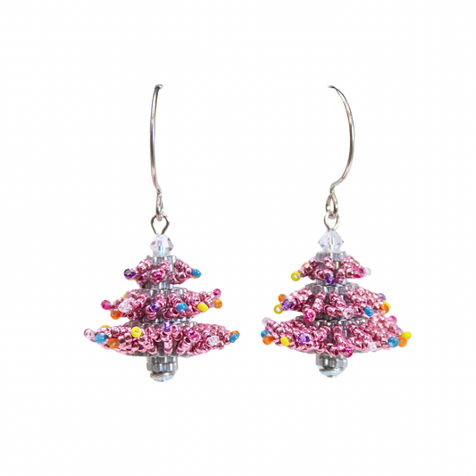 Pink Christmas Tree Earrings