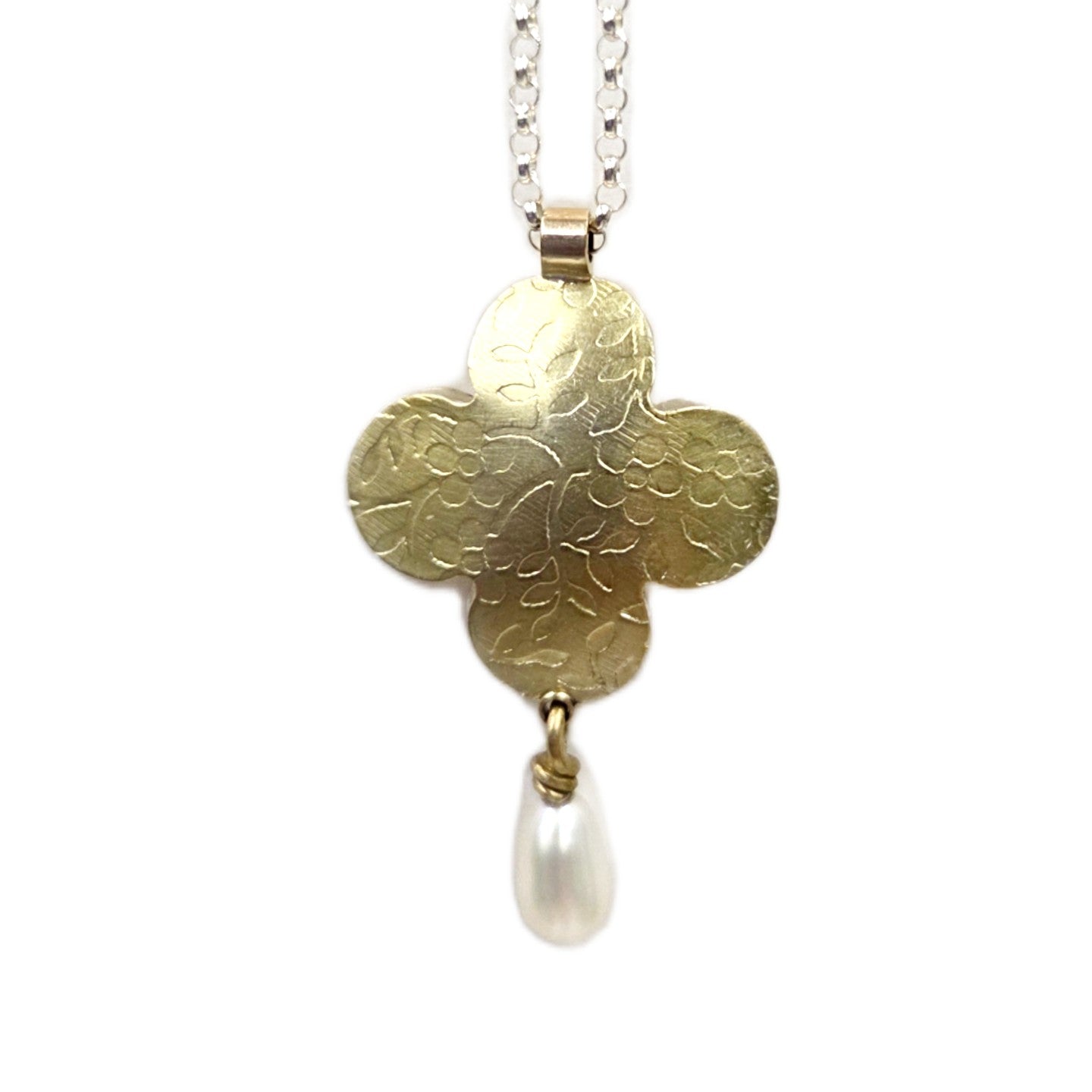 Quatrefoil Pillow Reversible Pendant Pearl Drop