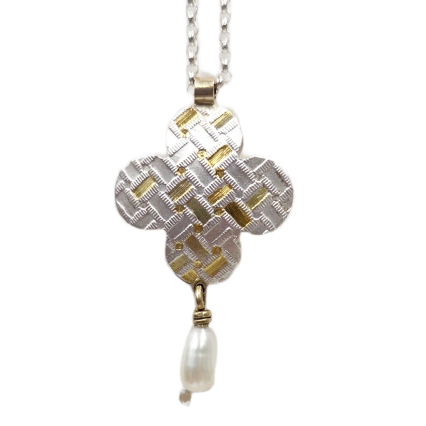 Quatrefoil Pillow Reversible Pendant Pearl Drop