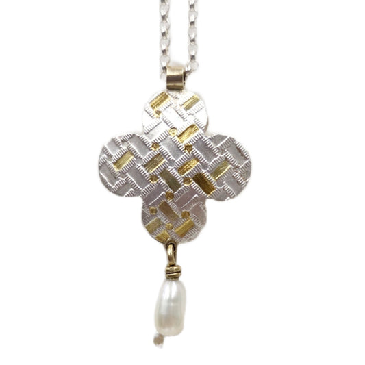 Quatrefoil Pillow Reversible Pendant Pearl Drop