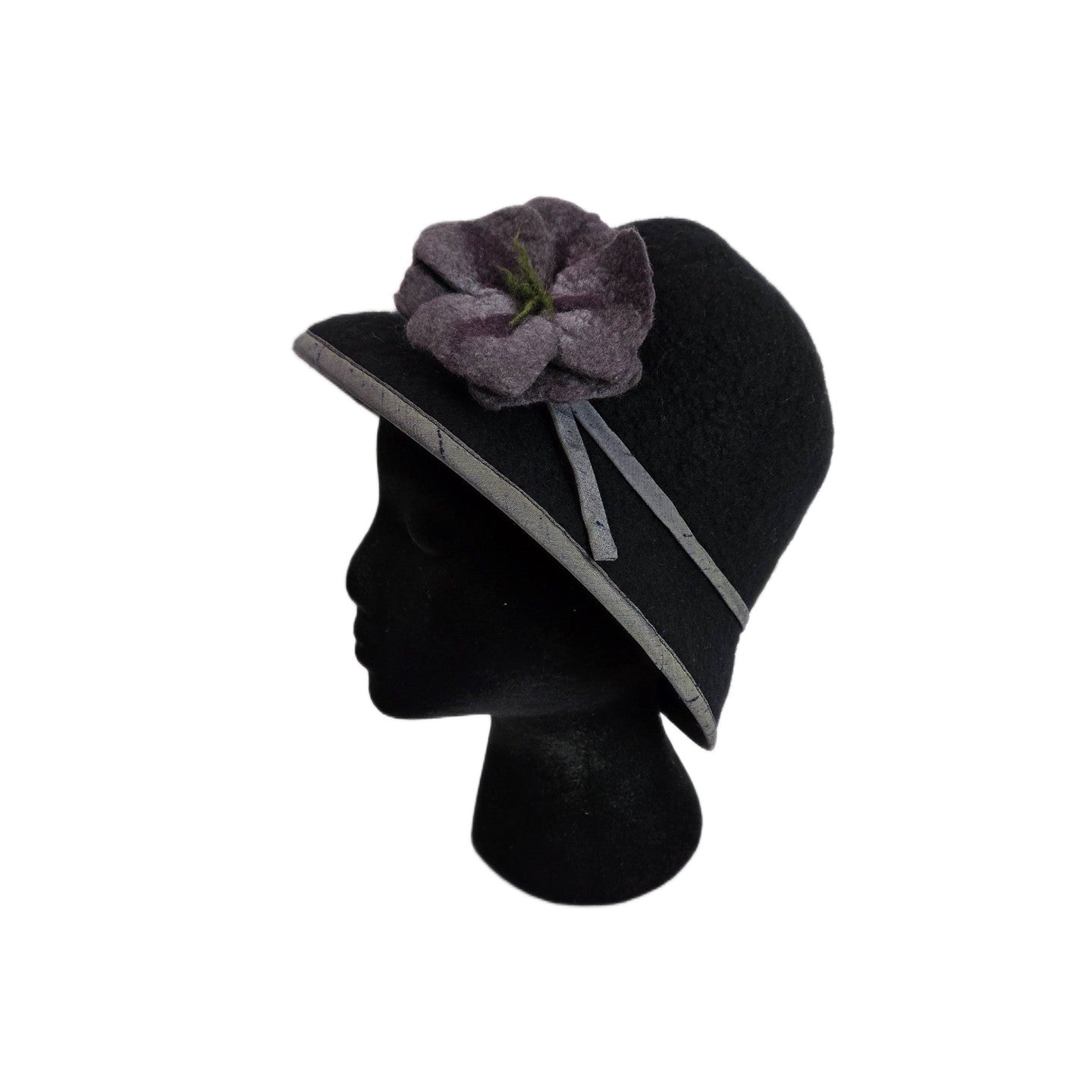 Irene Hat Black w/Gray Flower