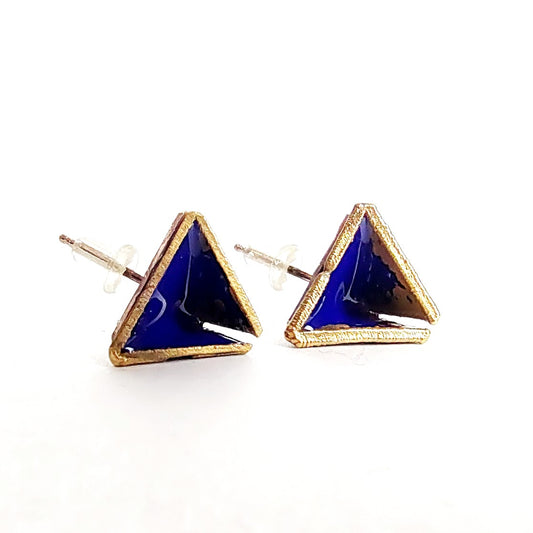 Small Blue Triangle Stud Earrings