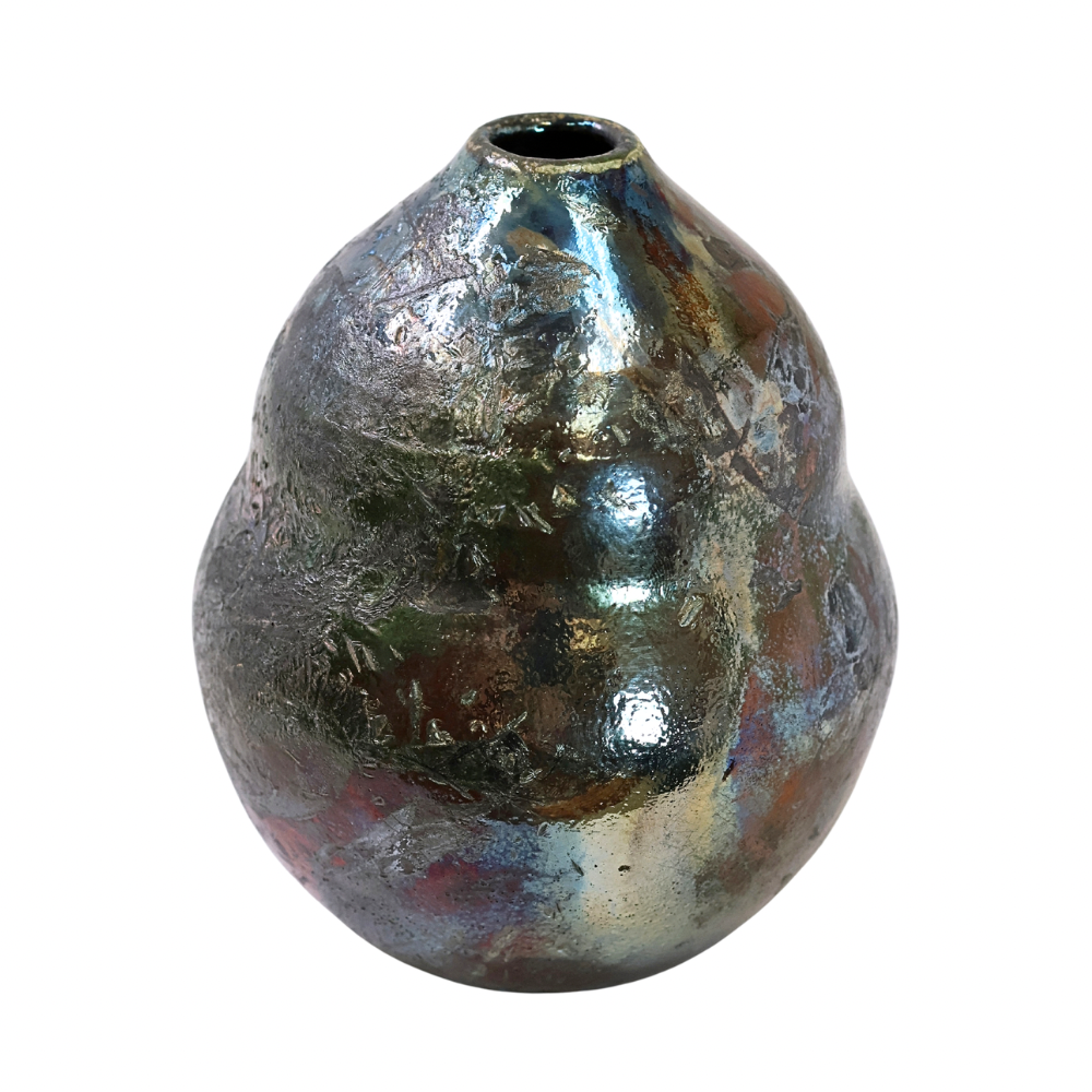 Raku Vase. Medium, Brown/Iridescent