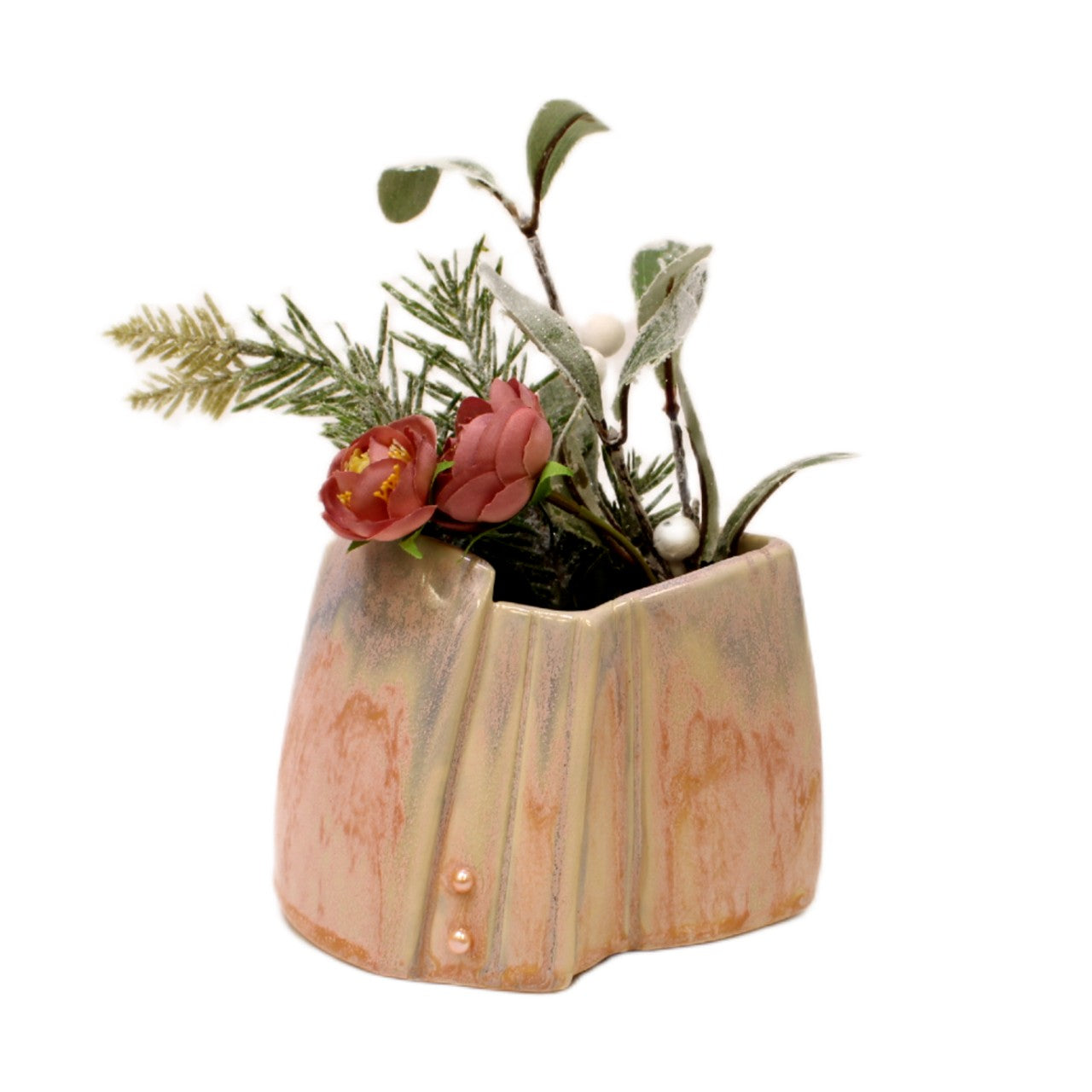 Blue Pink Vase w/Pearls