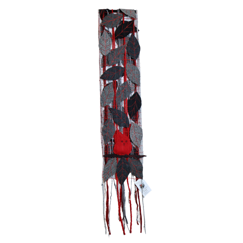 Scarf. Black & Gray with Red Birds