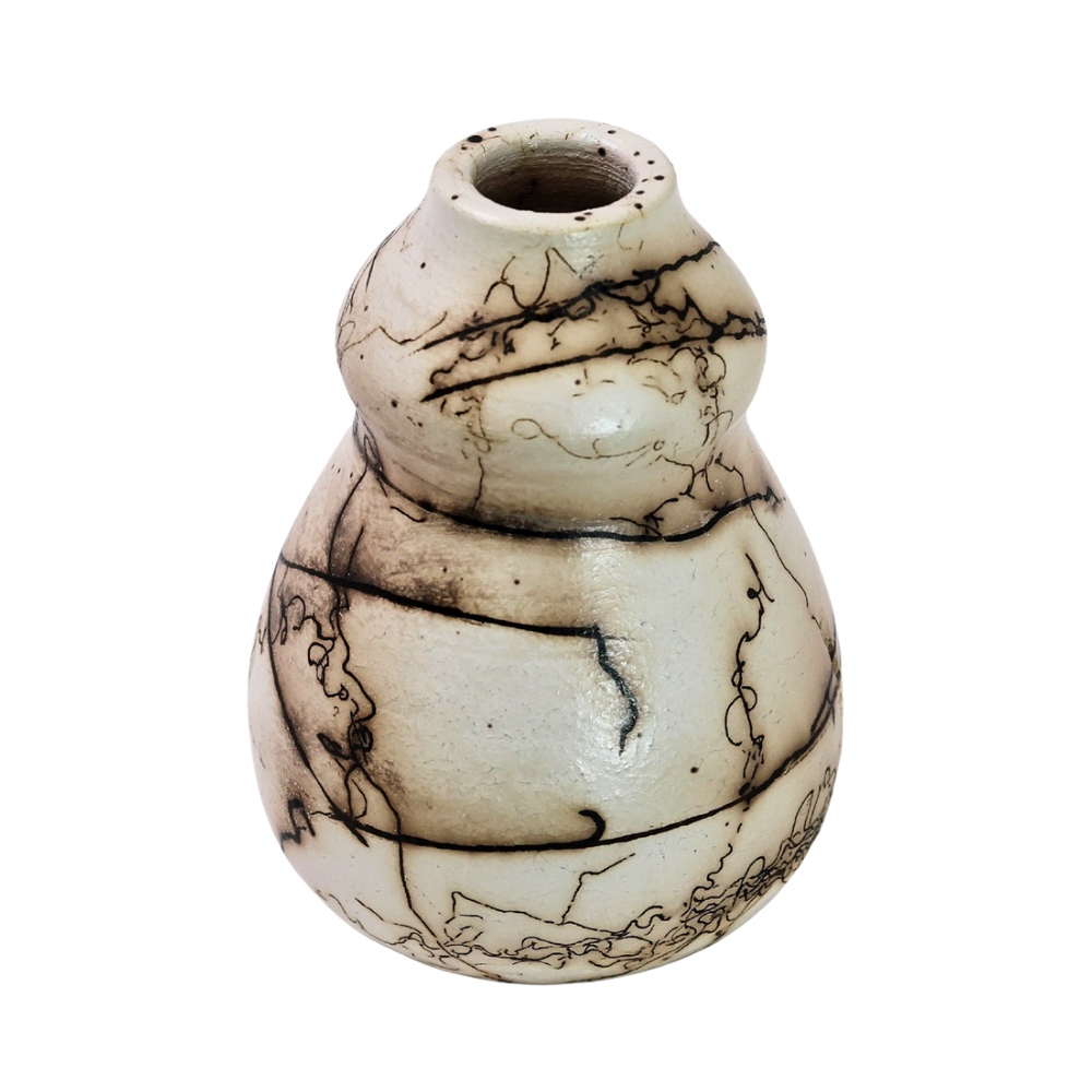Raku Vase. Small, White/Textured (Horse Hair)