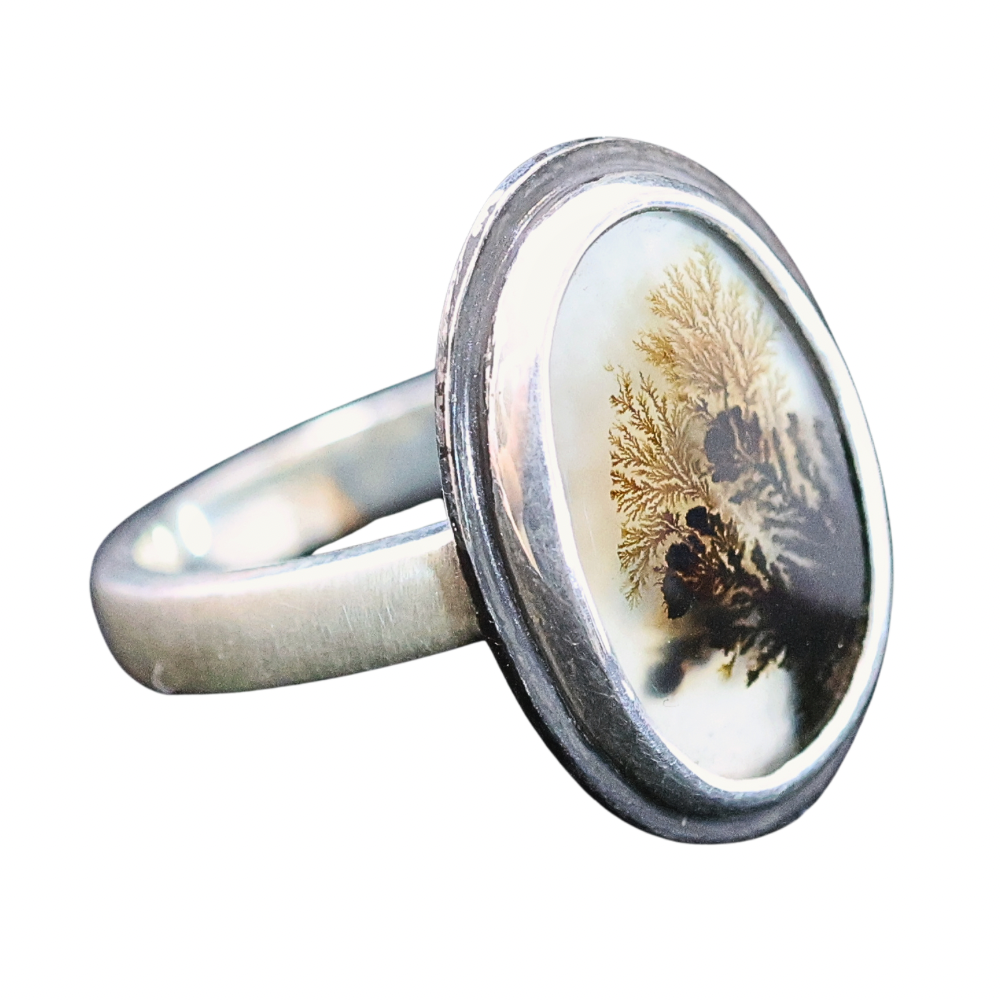 Dendritic Agate Oval Ring Sz7.5