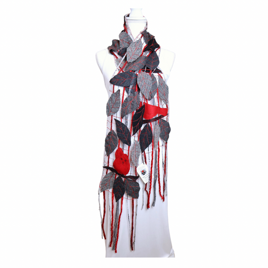 Scarf. Black & Gray with Red Birds