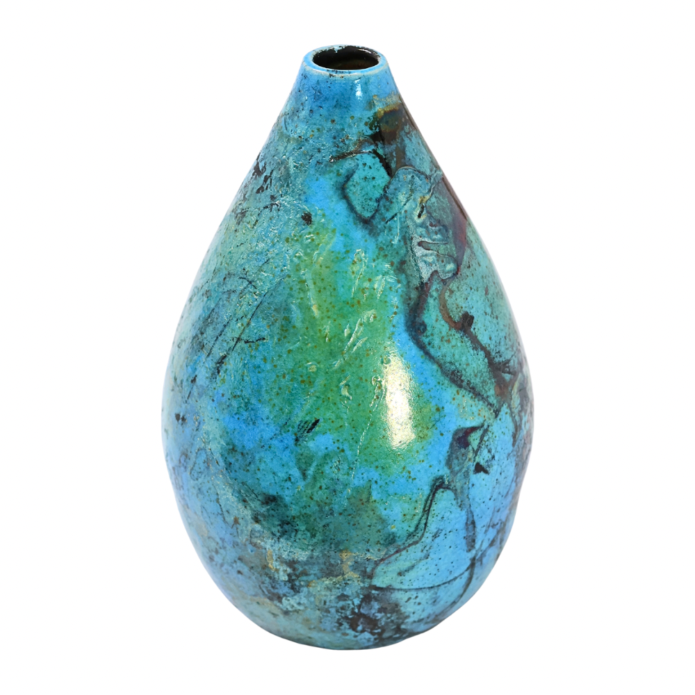 Raku Vase. Medium, Turquoise/Black