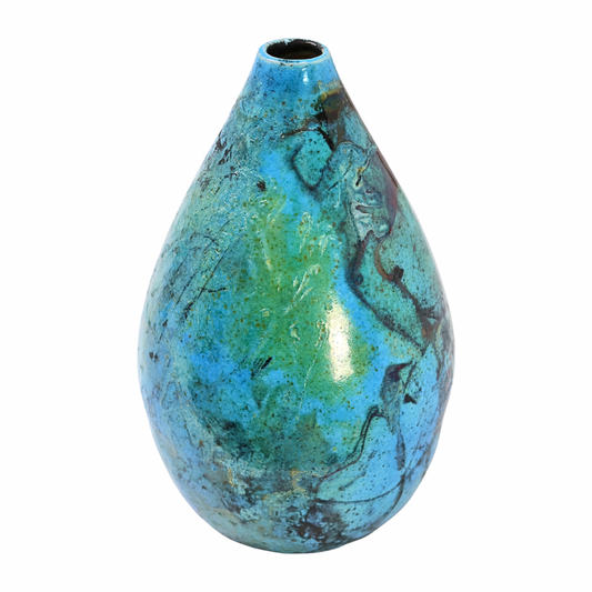 Raku Vase. Medium, Turquoise/Black