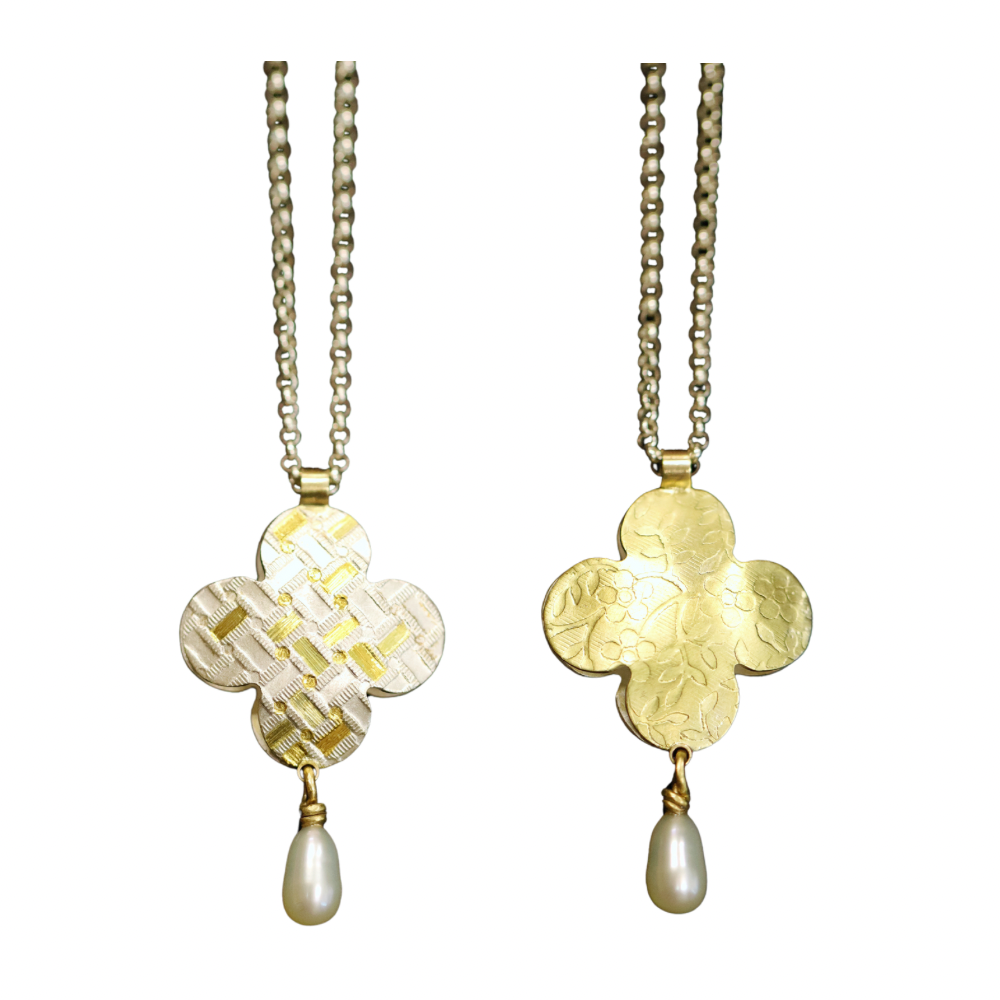 Quatrefoil Pillow Reversible Pendant Pearl Drop