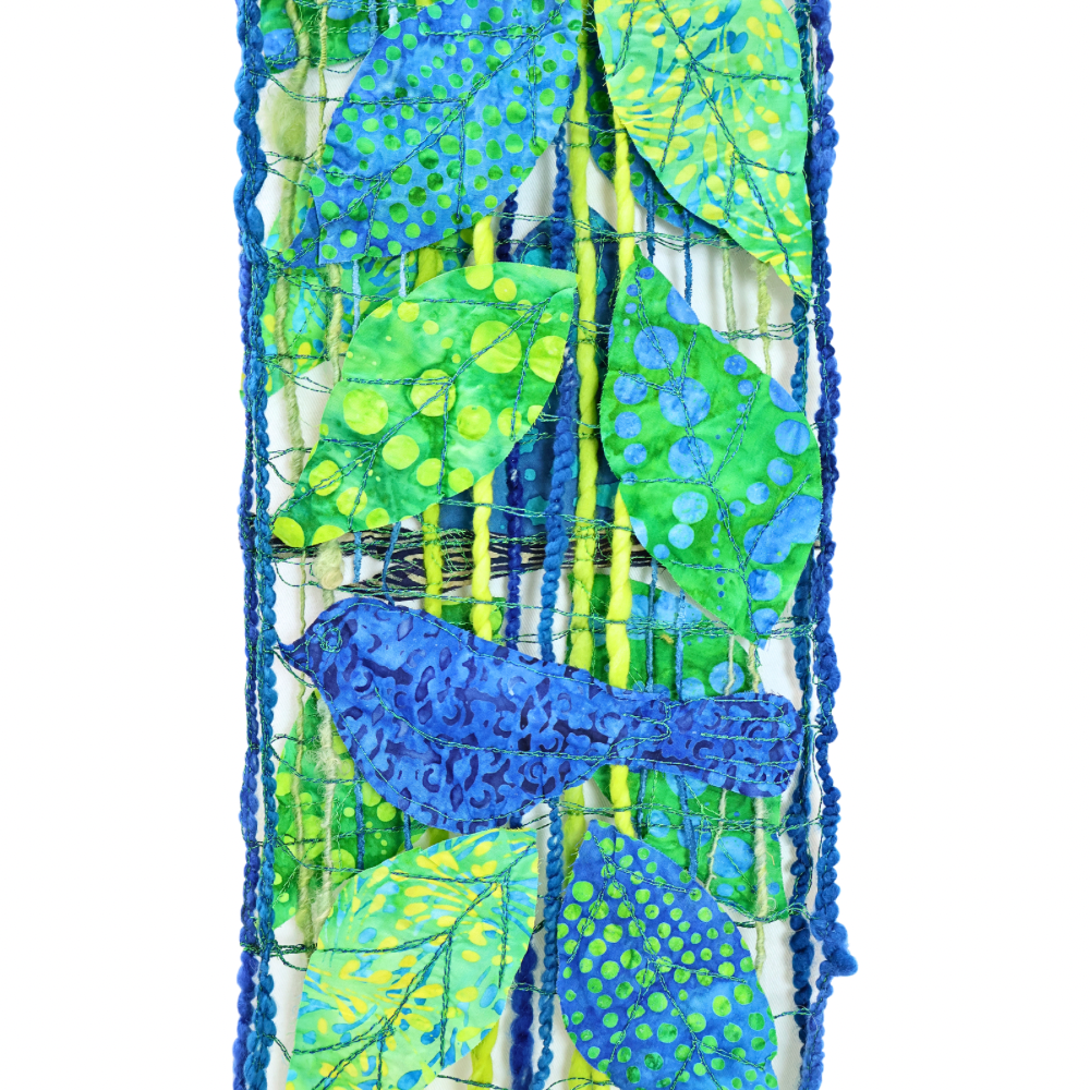 Scarf. Green Leaves/Blue Birds