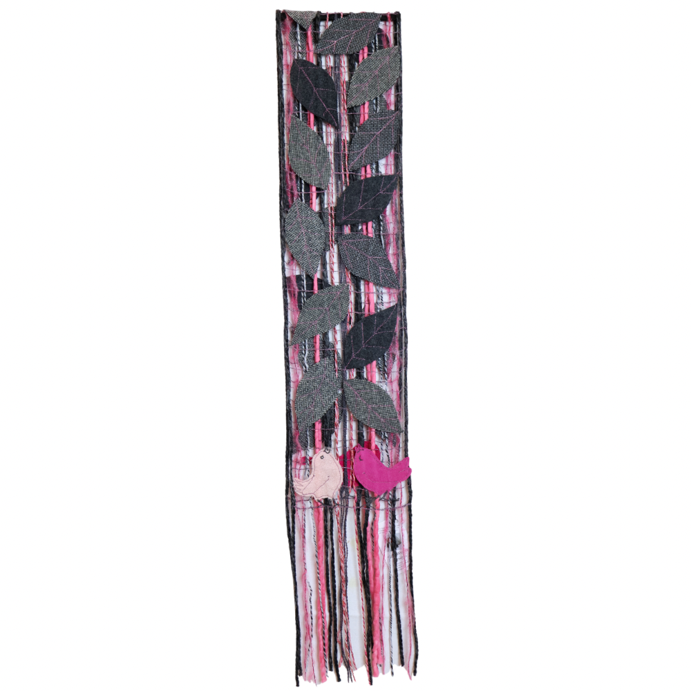 Scarf - Gray Leaves/Pink Birds