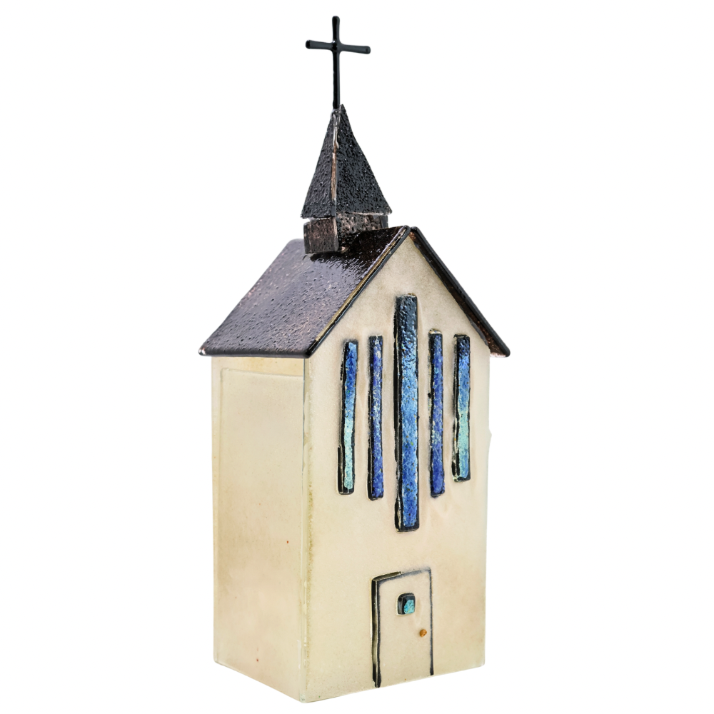 11" White Glass Church