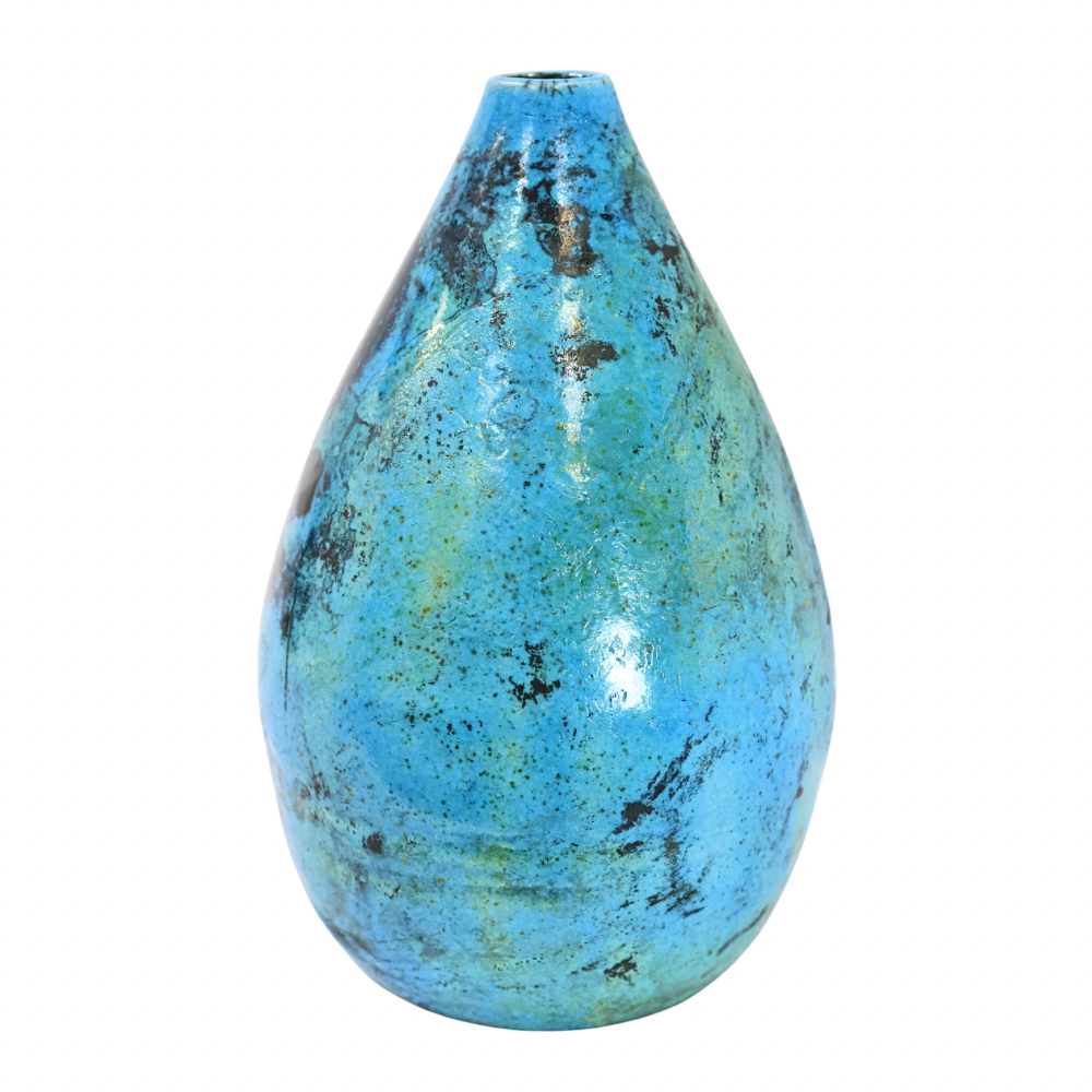 Raku Vase. Medium, Turquoise/Black