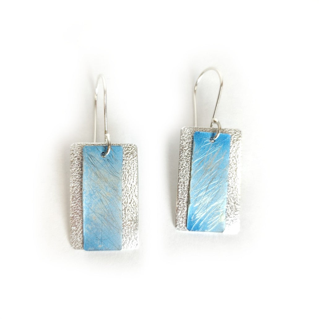 Argentinium Silver and Titanium Rectangular Earrings