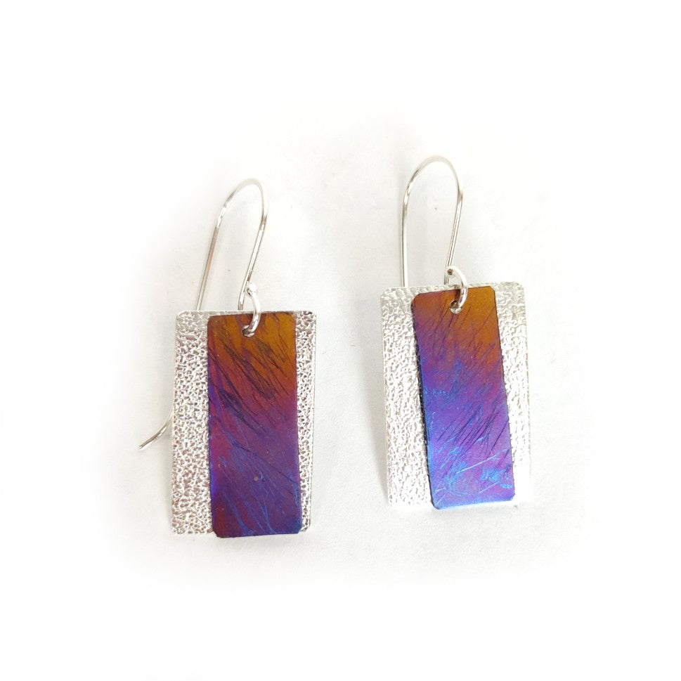 Argentinium Silver and Titanium Rectangular Earrings