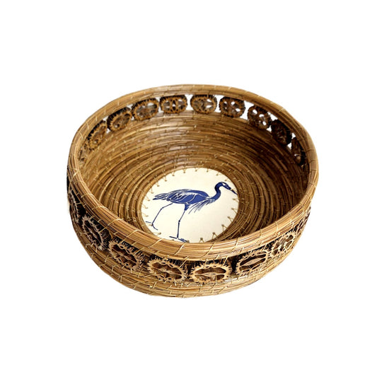Blue Heron Walnut Rimmed Basket