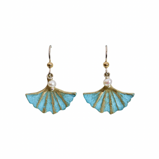 Ginkgo Bronze Patina Pearl Earrings