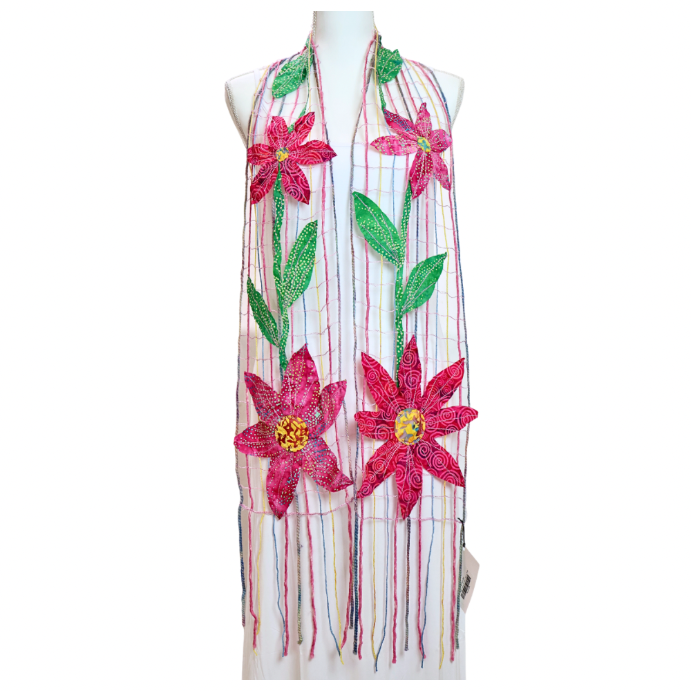 Scarf. Pink & Green Flowers
