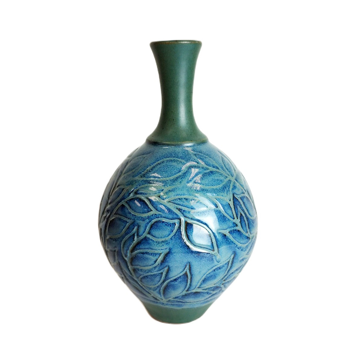 Patterned Blue Vase with Neck