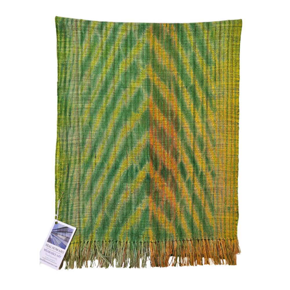 Woven Shibori Scarf 100% Silk - Ylw/Grn