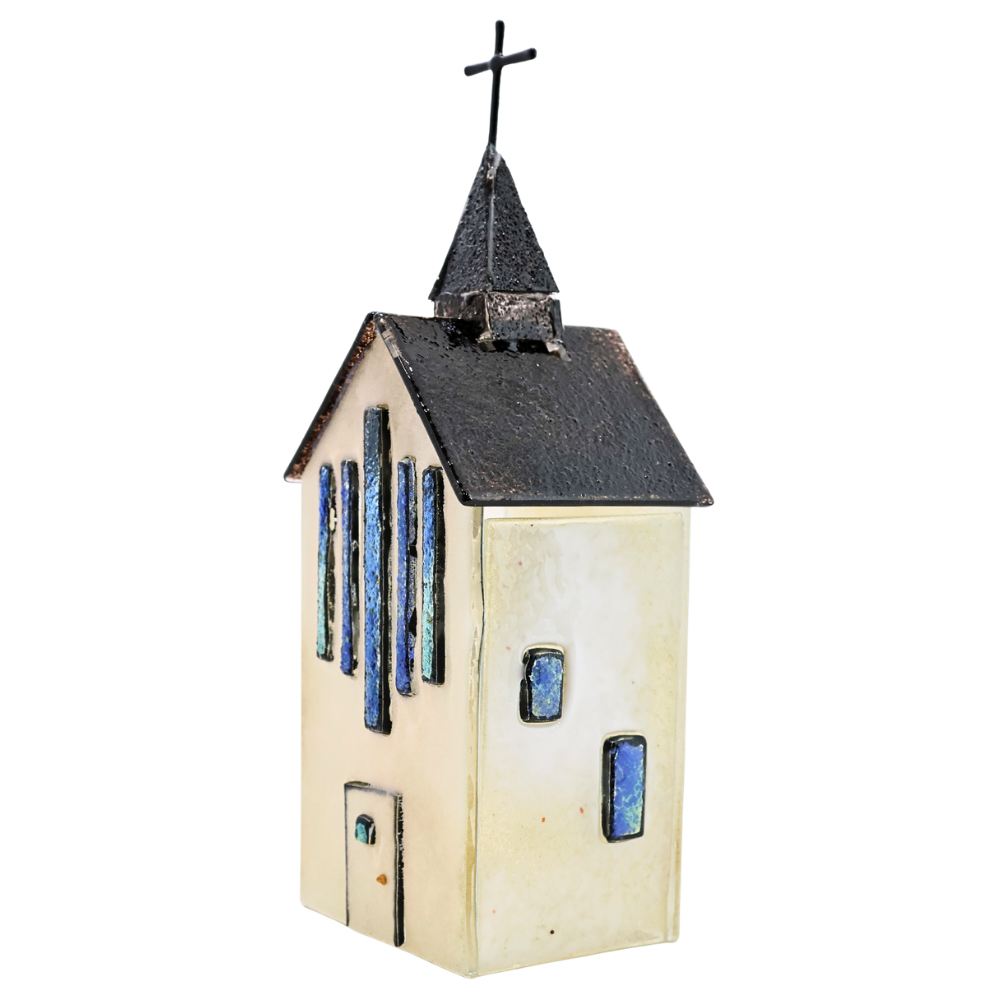 11" White Glass Church